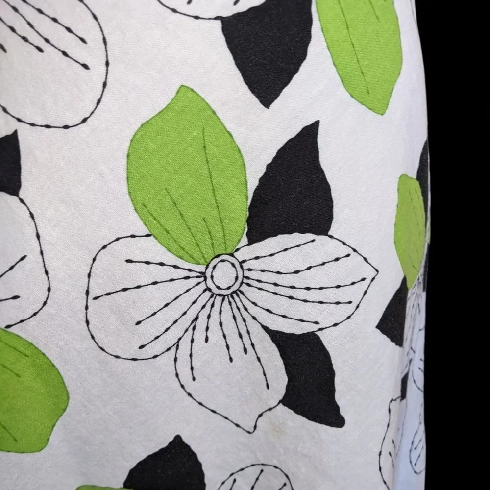 CATO Linen Skirt White Green Black Fit Flare Flower 12
